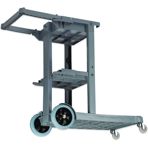 Image of Boardwalk® JC1945SBWK23 Janitor's Cart, Plastic, 4 Shelves, 1 Bin, 19" x 45" x 39", Gray