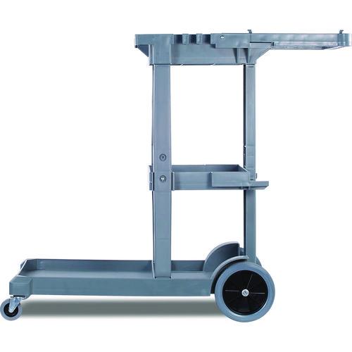 Image of Boardwalk® JC1945SBWK23 Janitor's Cart, Plastic, 4 Shelves, 1 Bin, 19" x 45" x 39", Gray