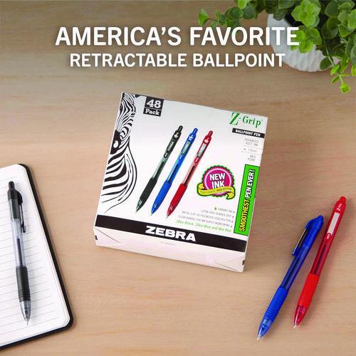 Image of Zebra® 22048 Z-Grip Ballpoint Pen, Retractable, Medium 1 Mm, Assorted Ink And Barrel Colors, 48/pack