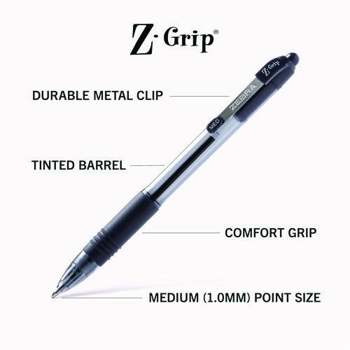 Image of Zebra® 22048 Z-Grip Ballpoint Pen, Retractable, Medium 1 Mm, Assorted Ink And Barrel Colors, 48/pack