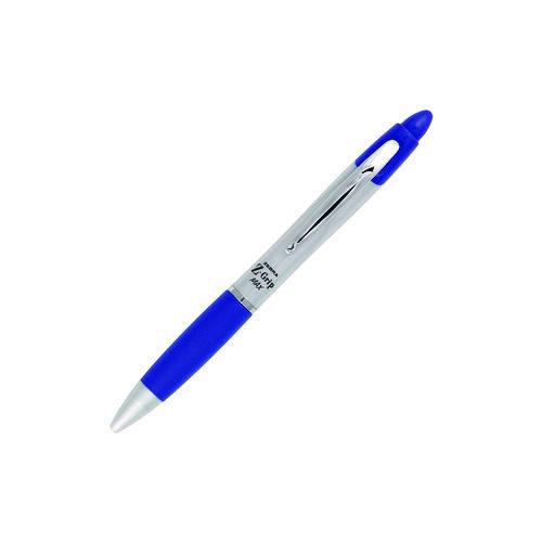 Image of Zebra® 22420 Z-Grip MAX Ballpoint Pen, Retractable, Medium 1 mm, Blue Ink, Silver/Blue Barrel, 12/Pack