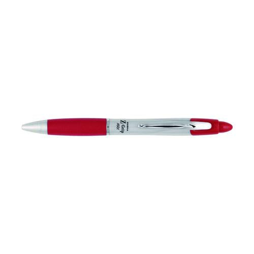 Image of Zebra® 22430 Z-Grip MAX Ballpoint Pen, Retractable, Medium 1 mm, Red Ink, Silver/Red Barrel, 12/Pack
