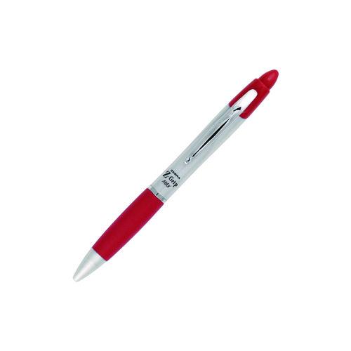 Image of Zebra® 22430 Z-Grip MAX Ballpoint Pen, Retractable, Medium 1 mm, Red Ink, Silver/Red Barrel, 12/Pack