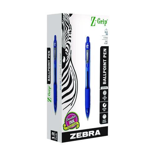 Image of Zebra® 23920 Z-Grip Ballpoint Pen, Retractable, Medium 0.7 mm, Blue Ink, Translucent Blue/Blue Barrel, 12/Pack