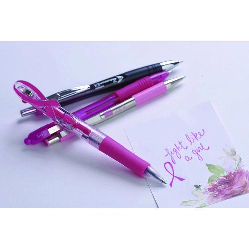 Image of Zebra® ZEB37111 F-301 Breast Cancer Awareness Ballpoint Pen, Retractable, Fine 0.7 mm, Black Ink, Stainless Steel/Pink Barrel