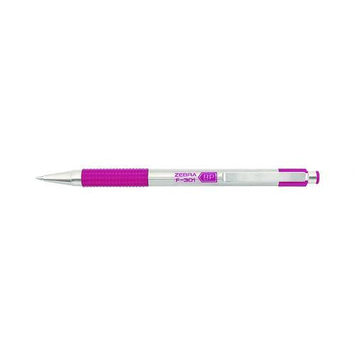 Image of Zebra® ZEB37111 F-301 Breast Cancer Awareness Ballpoint Pen, Retractable, Fine 0.7 mm, Black Ink, Stainless Steel/Pink Barrel
