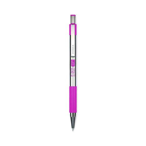 Image of Zebra® ZEB37111 F-301 Breast Cancer Awareness Ballpoint Pen, Retractable, Fine 0.7 mm, Black Ink, Stainless Steel/Pink Barrel