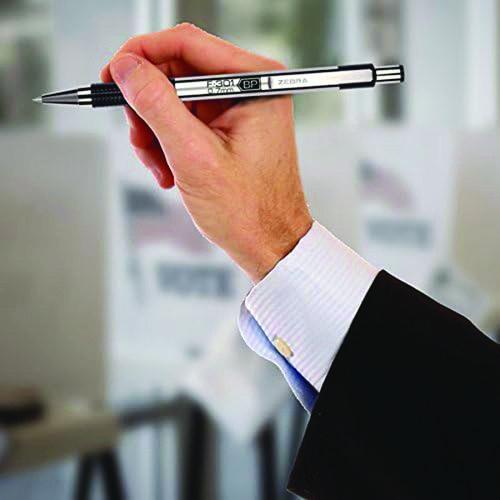 Image of Zebra® 57011 M/f 301 Stainless Steel Retractable Pen And Pencil Set, 0.7 Mm Black Pen, 0.5 Mm Hb Pencil, Stainless Steel Barrels