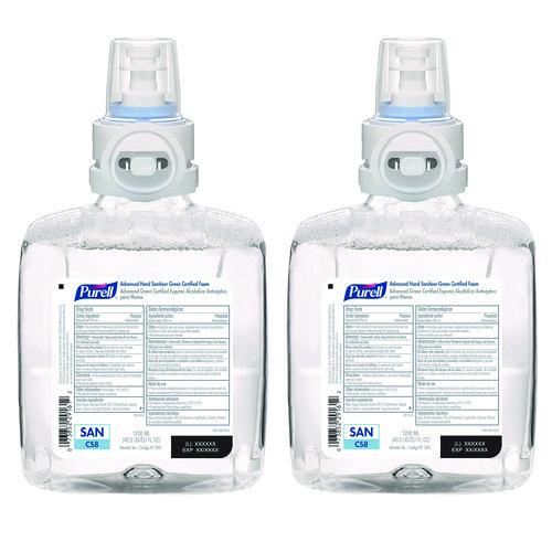 Image of PURELL® 7851-02 Advanced Hand Sanitizer Green Certified Foam Refill, For CS8 Dispensers, 1,200 mL, Fragrance-Free, 2/Carton