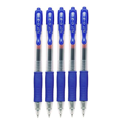 Image of Pilot® 31298 G2 Premium Gel Pen, Retractable, Extra-Fine 0.5 mm, Blue Ink, Smoke/Blue Barrel, 5/Pack