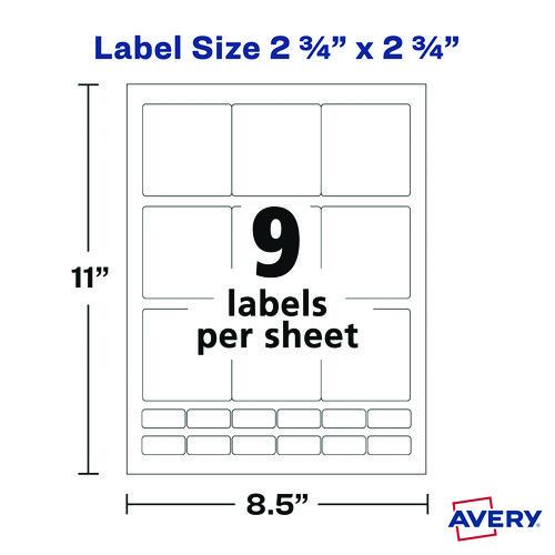 Image of Avery® 05196 Laser/Inkjet Media Labels, Inkjet/Laser Printers, 2.75" x 2.75", Matte White, 9 Labels/Sheet, 70 Sheets/Box