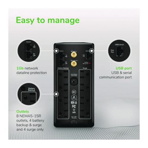 Image of APCÂ® Back-UPS Pro Compact Tower LCD Battery Backup and Surge Protector with USB, 1,000 VA, 8 Outlets, 1,103 J