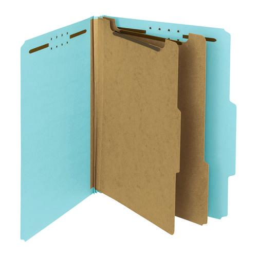 Image of Smead 14021 Recycled Pressboard Classification Folders, 2/5-Cut Tab, Expands 2", 2 Dividers, 4 Fasteners, Letter Size, Blue, 10/Box