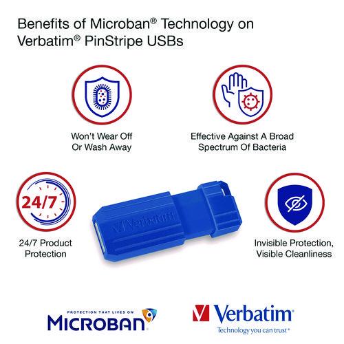 Image of Verbatim® 70055 PinStripe USB 3.2 Flash Drive, 32 GB, Assorted Colors, 5/Pack