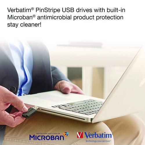 Image of Verbatim® 70062 Pinstripe Usb 2.0 Flash Drive, 32 Gb, Black, 10/pack