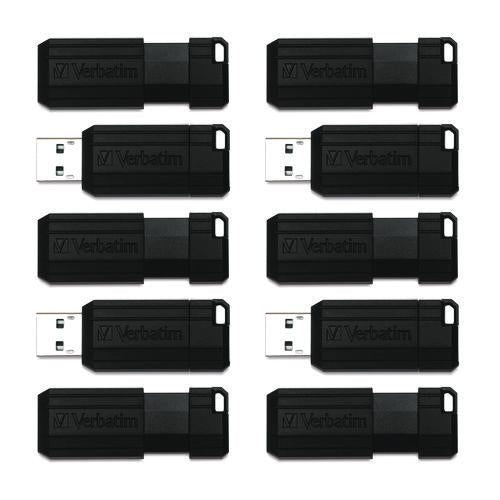 Image of Verbatim® 70062 Pinstripe Usb 2.0 Flash Drive, 32 Gb, Black, 10/pack