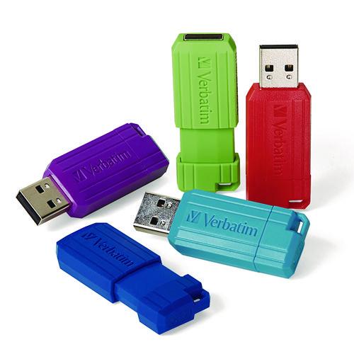 Image of Verbatim® 70055 PinStripe USB 3.2 Flash Drive, 32 GB, Assorted Colors, 5/Pack