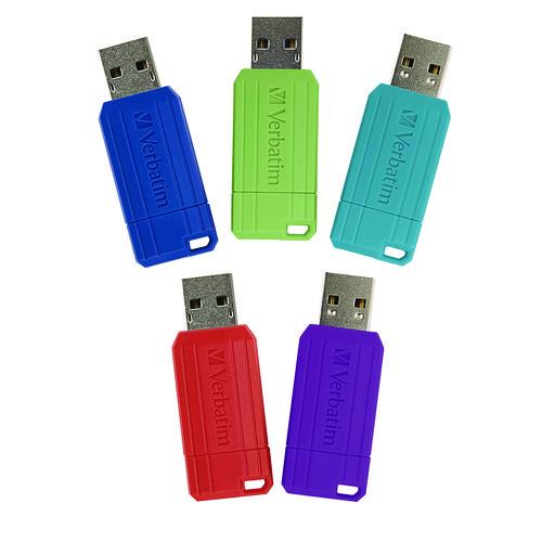 Image of Verbatim® 70055 PinStripe USB 3.2 Flash Drive, 32 GB, Assorted Colors, 5/Pack