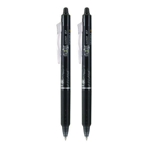 Image of PilotÂ® FriXion Ball Clicker Erasable Gel Pen, Retractable, Fine 0.7 mm, Black Ink, Black Barrel, 2/Pack