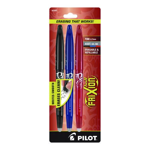 Image of Pilot® 31557 FriXion Ball Erasable Gel Pen, Stick, Fine 0.7 mm, Assorted Ink and Barrel Colors, 3/Pack