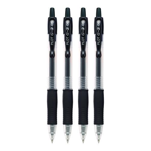 Image of Pilot® 31055 G2 Premium Gel Pen, Retractable, Extra-Fine 0.5 mm, Black Ink, Smoke/Black Barrel, 4/Pack