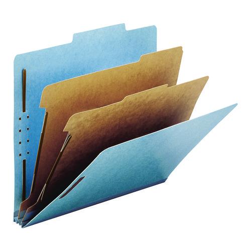 Image of Smead 14021 Recycled Pressboard Classification Folders, 2/5-Cut Tab, Expands 2", 2 Dividers, 4 Fasteners, Letter Size, Blue, 10/Box