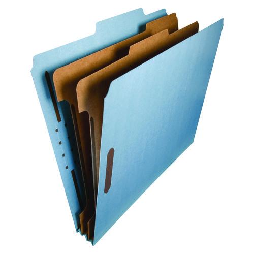 Image of Smead 14021 Recycled Pressboard Classification Folders, 2/5-Cut Tab, Expands 2", 2 Dividers, 4 Fasteners, Letter Size, Blue, 10/Box