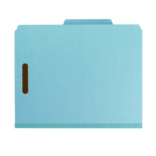 Image of Smead 14021 Recycled Pressboard Classification Folders, 2/5-Cut Tab, Expands 2", 2 Dividers, 4 Fasteners, Letter Size, Blue, 10/Box