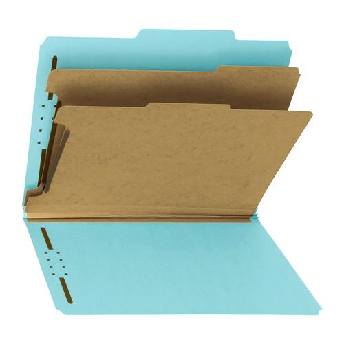 Image of Smead 14021 Recycled Pressboard Classification Folders, 2/5-Cut Tab, Expands 2", 2 Dividers, 4 Fasteners, Letter Size, Blue, 10/Box