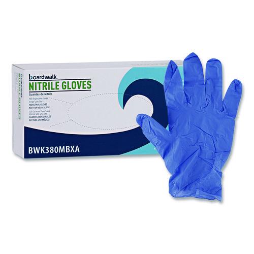 Image of Boardwalk® 380MBXA 380 Series Disposable General-Purpose Nitrile Gloves, Powder-Free, Medium, 4 mil Thick, 9.5" Long, Blue, 100/Box