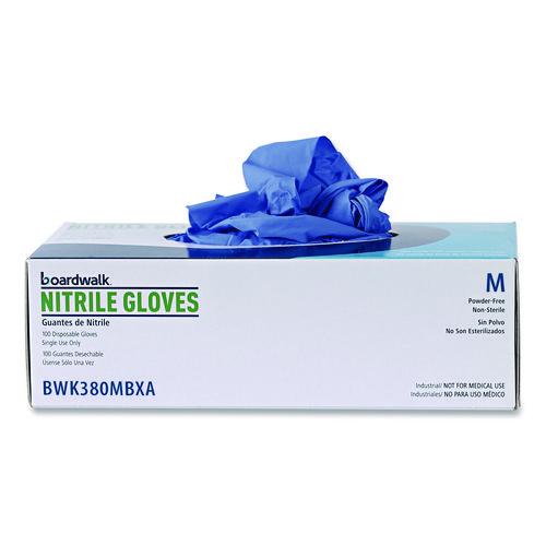 Image of Boardwalk® 380MCTA 380 Series Disposable General-Purpose Nitrile Gloves, Powder-Free, Medium, 4 mil Thick, 9.5" Long, Blue, 100/Box, 10 Boxes/CT