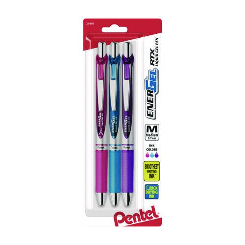 Image of Pentel® BL77BP3M1 EnerGel RTX Gel Pen, Retractable, Medium 0.7 mm, Assorted Pastel Ink and Barrel Colors, 3/Pack