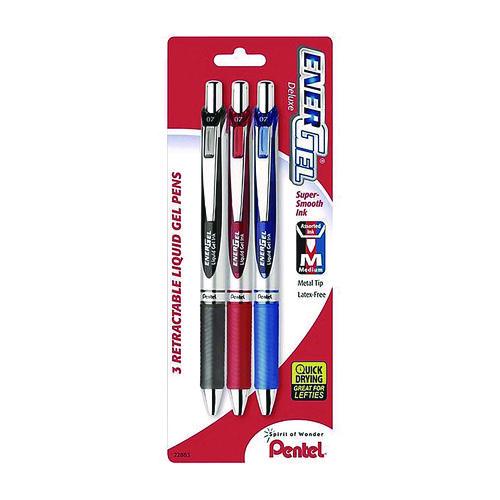 Image of Pentel® BL77BP3M EnerGel RTX Deluxe Gel Pen, Retractable, Medium 0.7 mm, Assorted Ink and Barrel Colors, 3/Pack