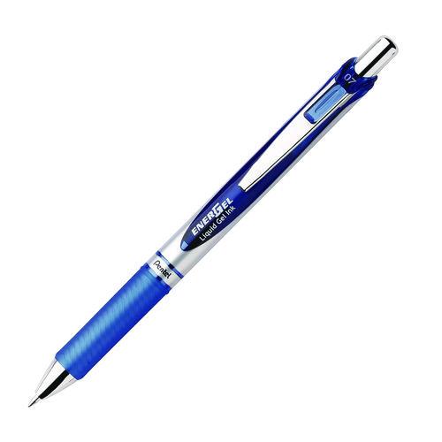 Image of Pentel® BL77BP3C EnerGel RTX Gel Pen, Retractable, Medium 0.7 mm, Blue Ink, Blue/Silver Barrel, 3/Pack