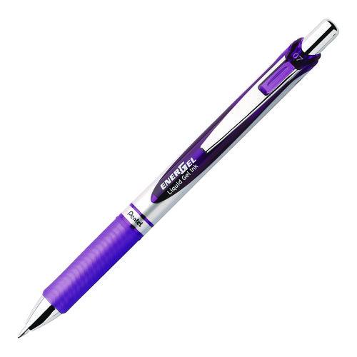 Image of Pentel® BL77BP3V EnerGel RTX Deluxe Gel Pen, Retractable, Medium 0.7 mm, Purple Ink, Purple/Silver Barrel, 3/Pack