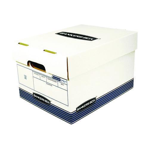 Image of Bankers Box® 0077103 R-KIVE Heavy-Duty Storage Boxes, Letter/Legal Files, 10 x 15 x 12, White/Blue, 20/Bundle