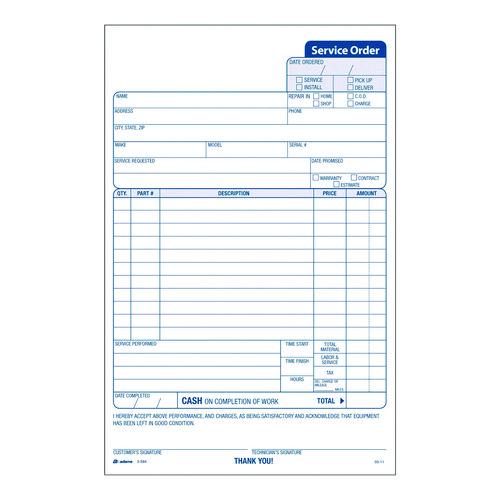 Image of Adams® 3-584 Work Order Form, Three-Part Carbonless, 5.66 x 9, 250 Sets/Pack