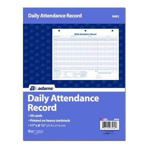 Image of AdamsÂ® Attendance Records, One Part (No Copies), 11 x 8.5, 50 Forms Total