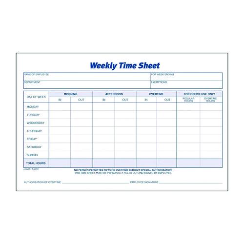 Image of Adams® 9507ABF Weekly Time Sheets, One Part (No Copies), 8.5 x 5.5, 100 Forms/Pad, 2 Pads/Pack
