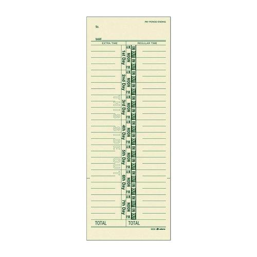 Image of Adams® 9656-200 Time Cards for Acroprint, Amano and Lathem Time Clocks, One Side, 3.38 x 9, 200/Pack