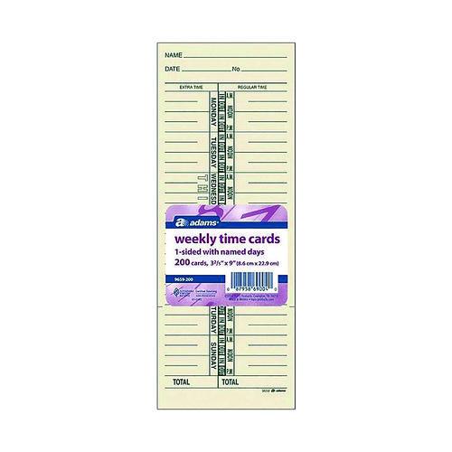 Image of Adams® 9659-200 Time Cards for Acroprint, Amano and Lathem Time Clocks, One Side, Weekly, 3.38 x 9, 200/Pack