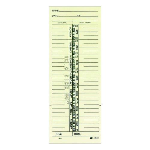 Image of Adams® 9659-200 Time Cards for Acroprint, Amano and Lathem Time Clocks, One Side, Weekly, 3.38 x 9, 200/Pack