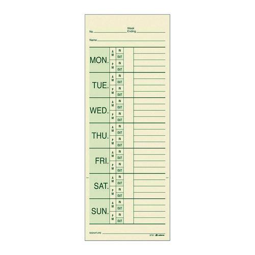 Image of Adams® 9791-200 Time Cards for Pyramid 1000 Time Clock, Two Sides, 3.38 x 9, 200/Pack