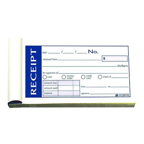 Image of Adams® DC2501WS Write 'n Stick Receipt Book, Two-Part Carbonless, 4.88 x 2.75, 50 Forms Total