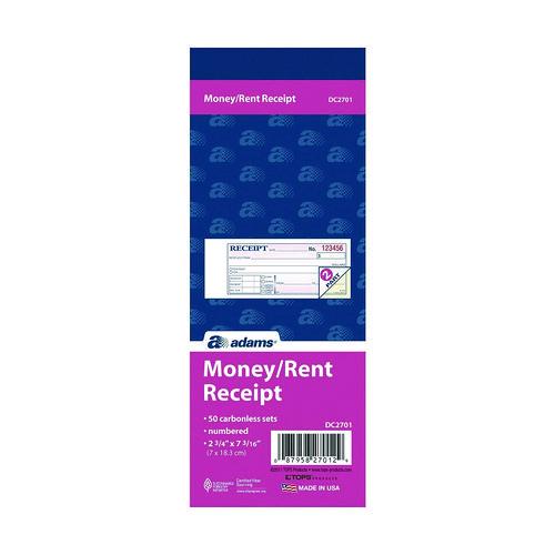 Image of Adams® DC2701 Money/Rent Receipt Book, Two-Part Carbonless, 6.69 x 2.75, 50 Receipts/Book, 5 Books/Pack
