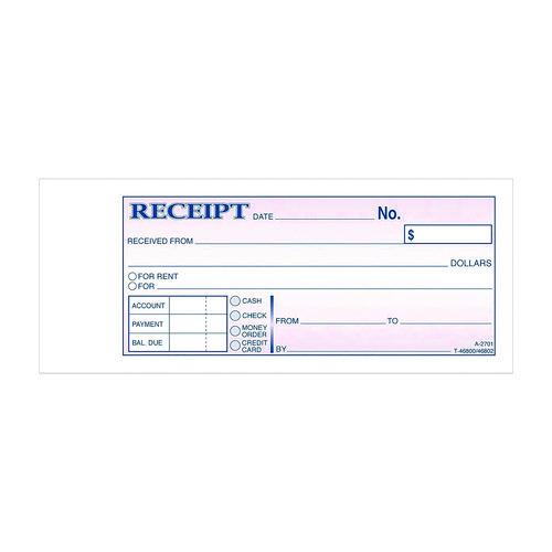 Image of Adams® DC2701 Money/Rent Receipt Book, Two-Part Carbonless, 6.69 x 2.75, 50 Receipts/Book, 5 Books/Pack