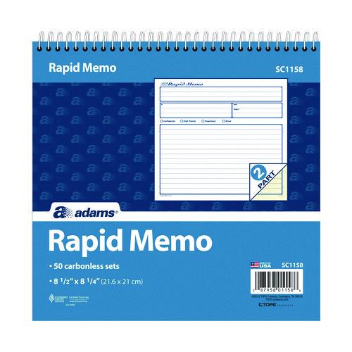 Image of Adams® SC1158 Rapid Memo Pad, Two-Part Carbonless, 8.5 x 7.75, 50 Forms Total