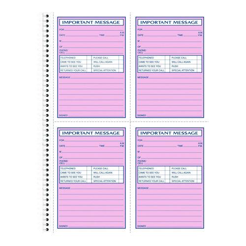 Image of Adams® SC1184D Important Message Book, Two-Part Carbonless, 4 Forms/Sheet, 200 Forms Total