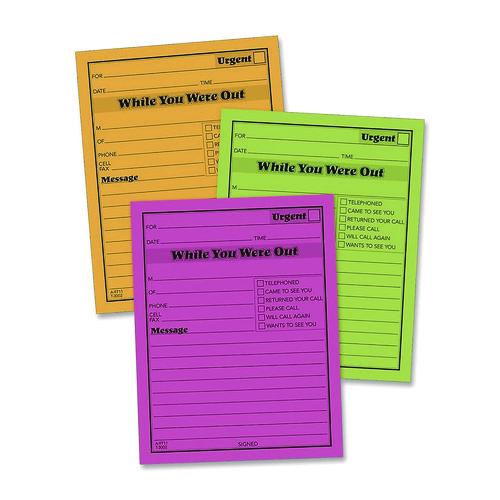 Image of Adams® 9711NEON While You Were Out Memo Pad, One-Part (No Copies), 4.25 x 5.5, 50 Forms/Pad, 6 Pads/Pack