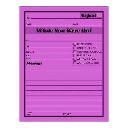 Image of Adams® 9711NEON While You Were Out Memo Pad, One-Part (No Copies), 4.25 x 5.5, 50 Forms/Pad, 6 Pads/Pack